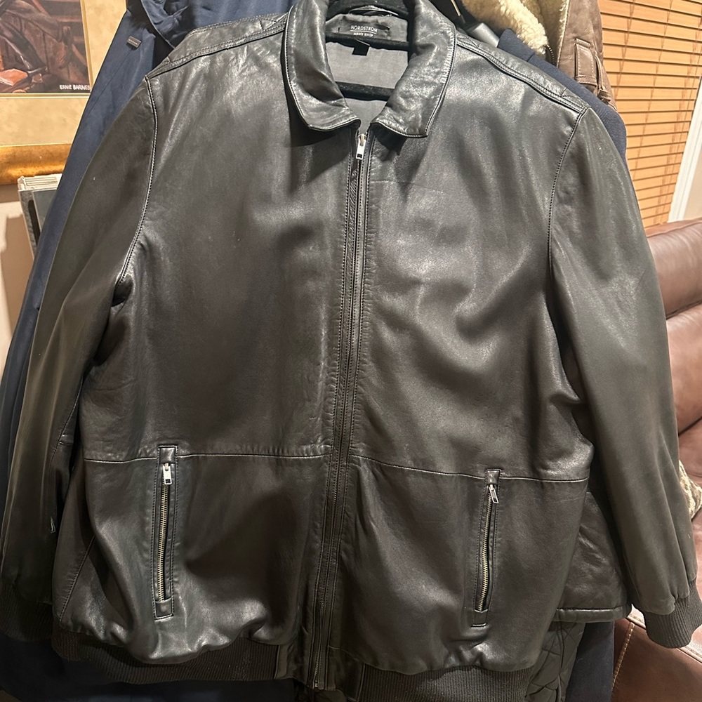 XXL BLK NORDSTROM LEATHER-COLLAR BOMBER.   BUTTERSOFT